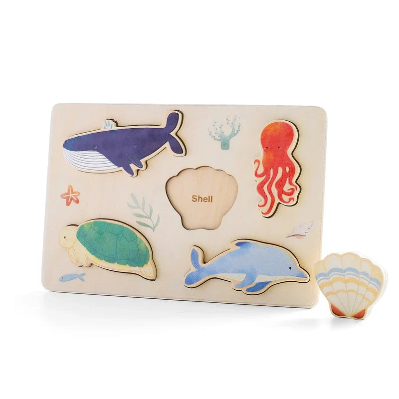 Baby Toys Montessori Wooden Puzzles Toys Cartoon Animal Shape Tangram Jigsaw Block Toys Kids Cognition Learning Educational Toys