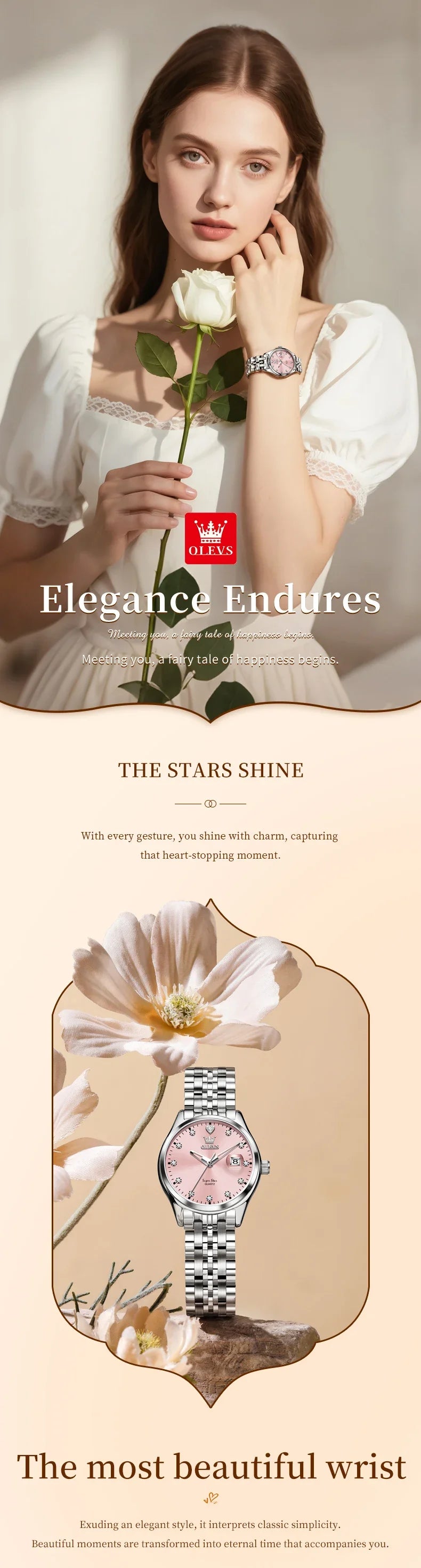 OLEVS Women's Watches 5649L Trend Fashion Original Quartz Watch for Lady Stainless Steel Strap Waterproof Luminous Date Elegant