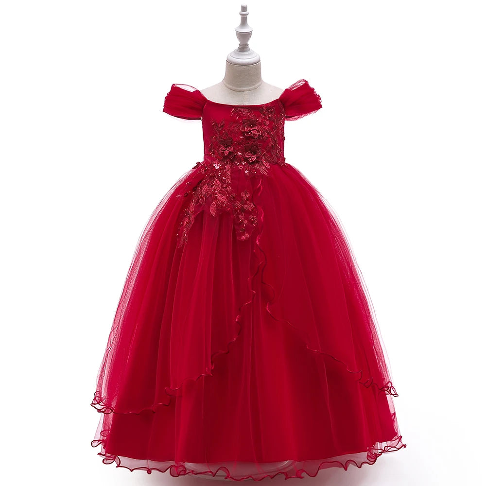Elegant Bridesmaids Party Girls Dress Christmas Costumes Bow Birthday Wedding Princess Dresses for Girl Flower Prom Evening Gown