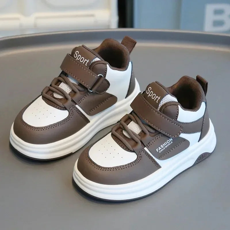 Children Spring Autumn Velcro White Shoes Color Blocking Non Slip High Top Boys New Soft Soled Sneakers Girls Casual Board Shoes