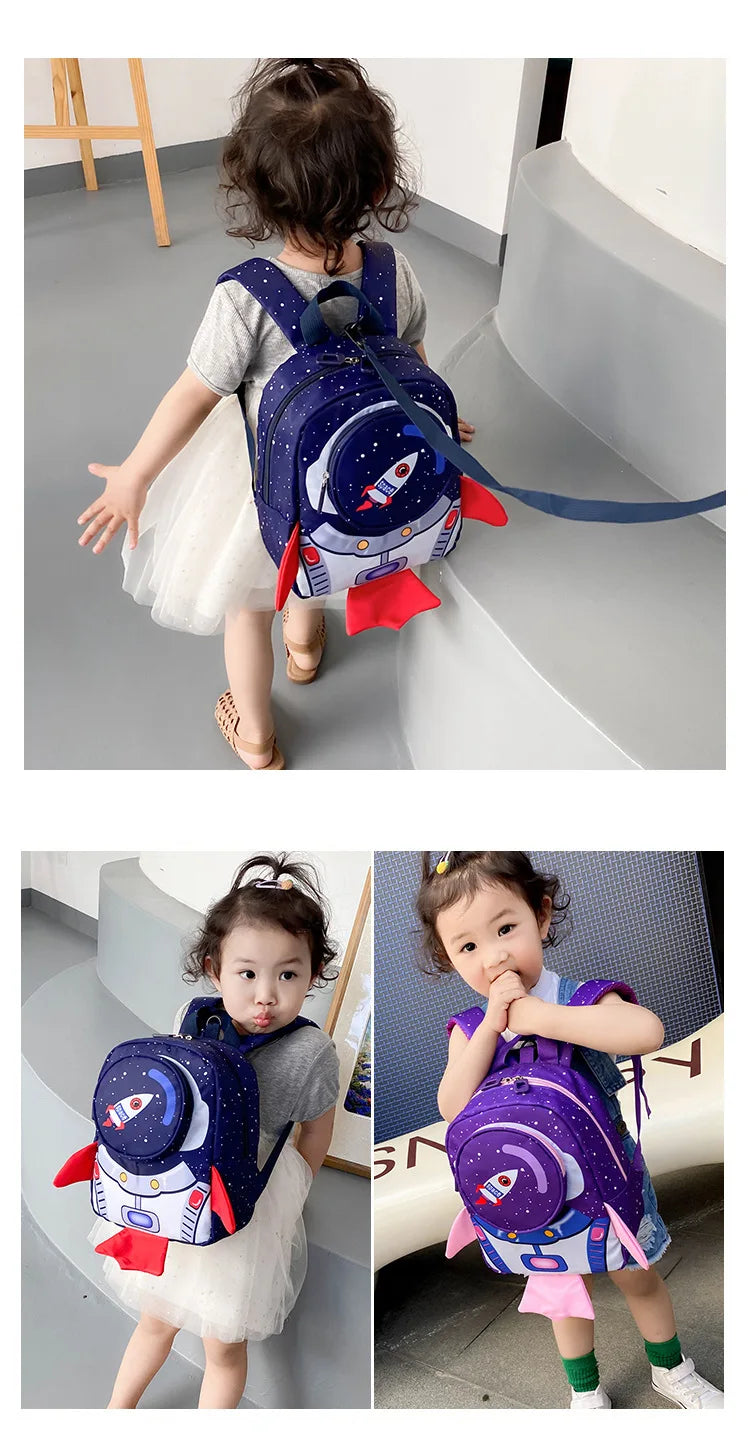 Kids Space Rocket Children's Backpack Traction Rope Anti-lost Lightweight Kindergarten Schoolbag Early Education Bag