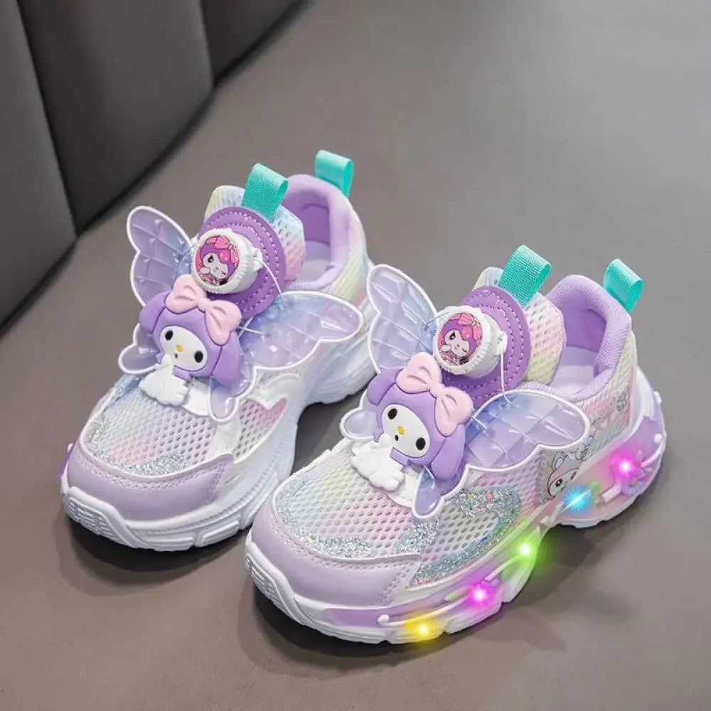 Kuromi Led Light Sneakers Spring Sanrio Kawaii My Melody Childrens Summer Cartoon Girls Casual Shoes Running Shoe Sports Sandals