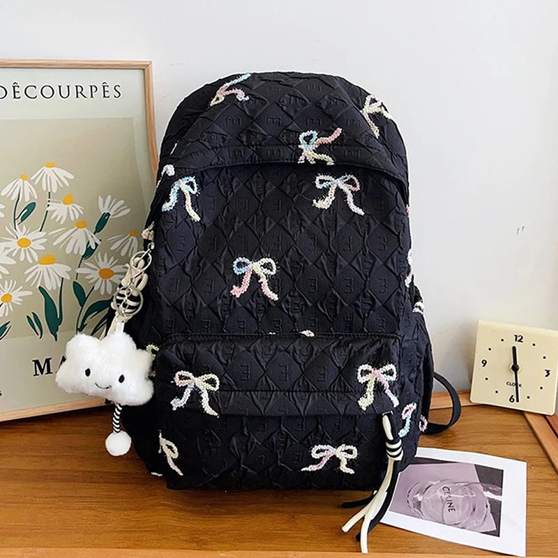 Versatile Junior High School Student Travel Laptop Backpack Cute Schoolbag Female Middle School Student Fashion Bowknot Backpack