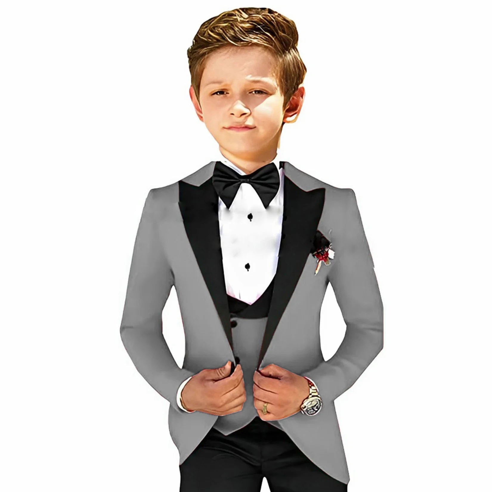 Boys Suit Wedding 3-Piece Party Dress Kids Splicing Lapel Jacket Pants Vest Blazer Slim Fit Complete Set of Clothes Tailored