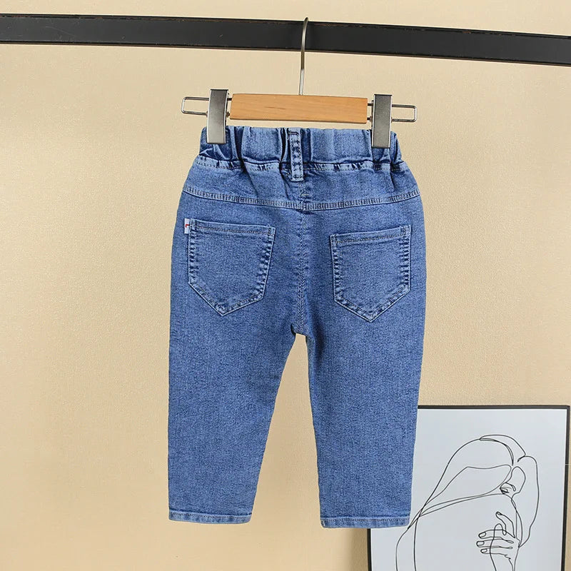 New children's denim pants girls' spring and autumn strawberry embroidery elastic versatile fashion pants 0-5 years old