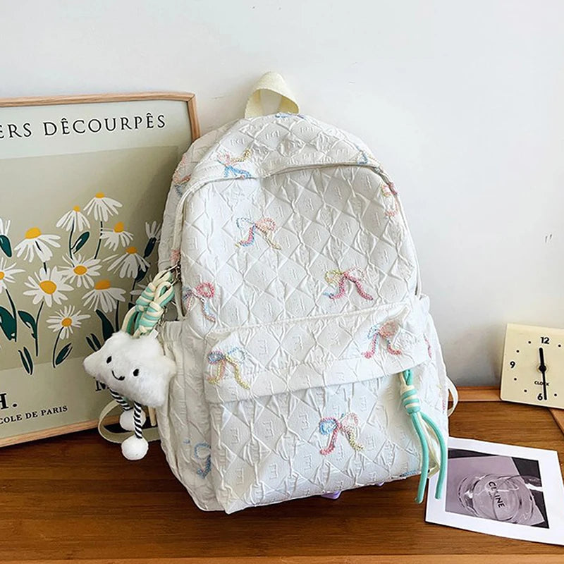 Versatile Junior High School Student Travel Laptop Backpack Cute Schoolbag Female Middle School Student Fashion Bowknot Backpack