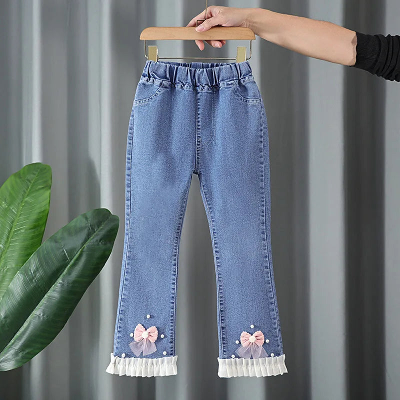 Baby Girls Jeans Children's Clothing Kids Clothes Casual Streetwear Vintage Denim Bell Bottoms Cute Kids Pants Cowboy
