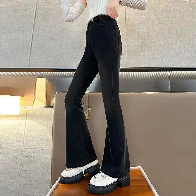 Kids Classic Vintage Blue Flared Jeans for Teens Girl Fashion Bootcut Denim Pants Tweens Child Casual Boot Cut Jeans Trousers
