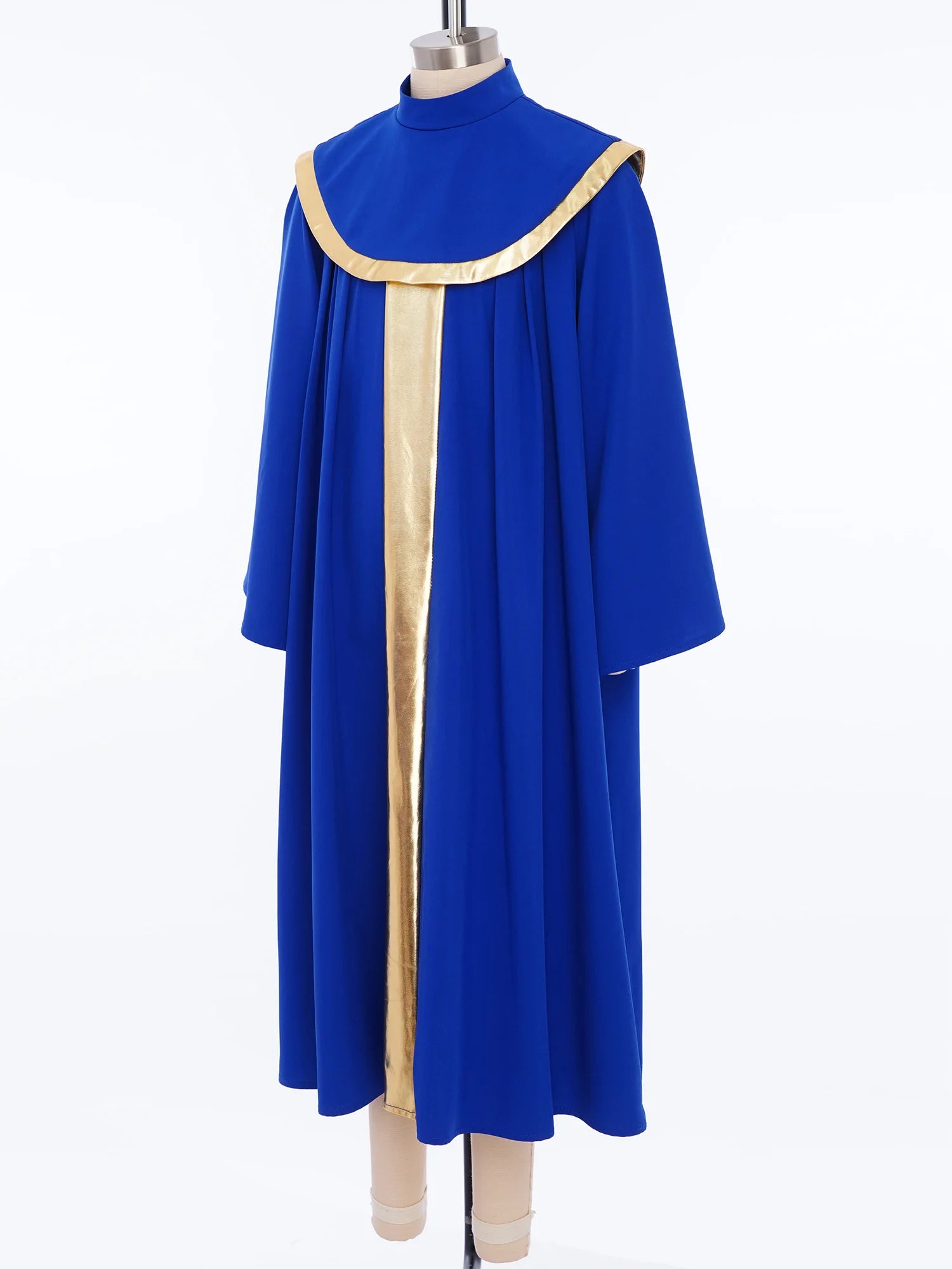 Kids Boys Girls Choir Robe Dress Worship Praise Dance Costume Long Sleeve Metallic Color Block Patchwork Pleated Ceremony Grown