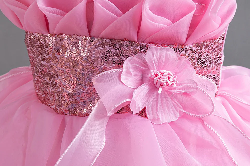 Girls Party Dress with Train, Puffy Cake Dress for Birthday & Flower Girl, Elegant Princess Gown for Host & Special Events