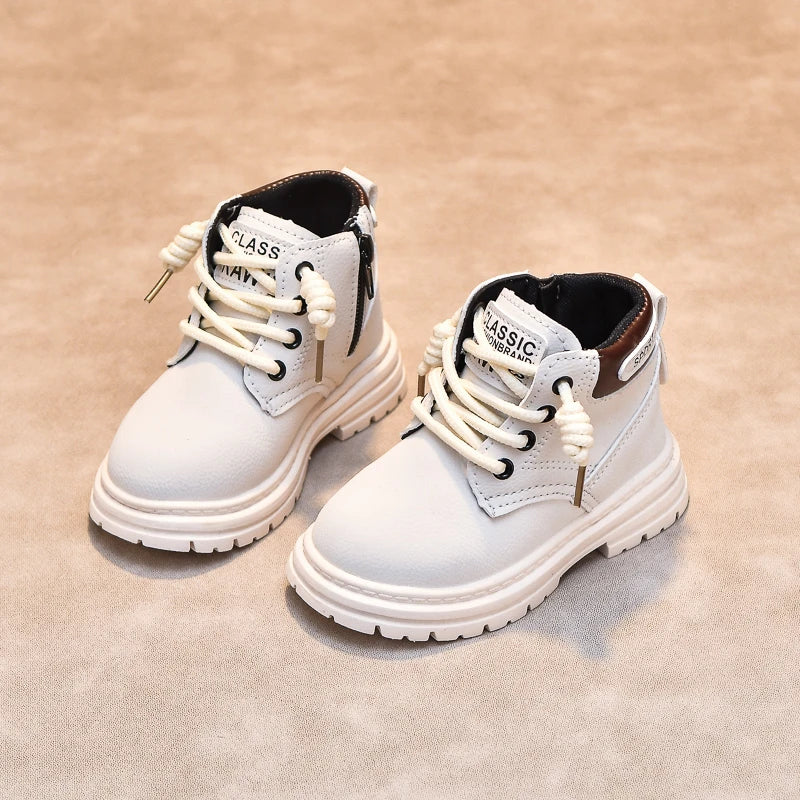 Kids Short Boots Side Zipper Round Toes Children Ankle Boots Waterproof 2025 New Fashion Boys Girls Leather Boots Pu Soft Bottom