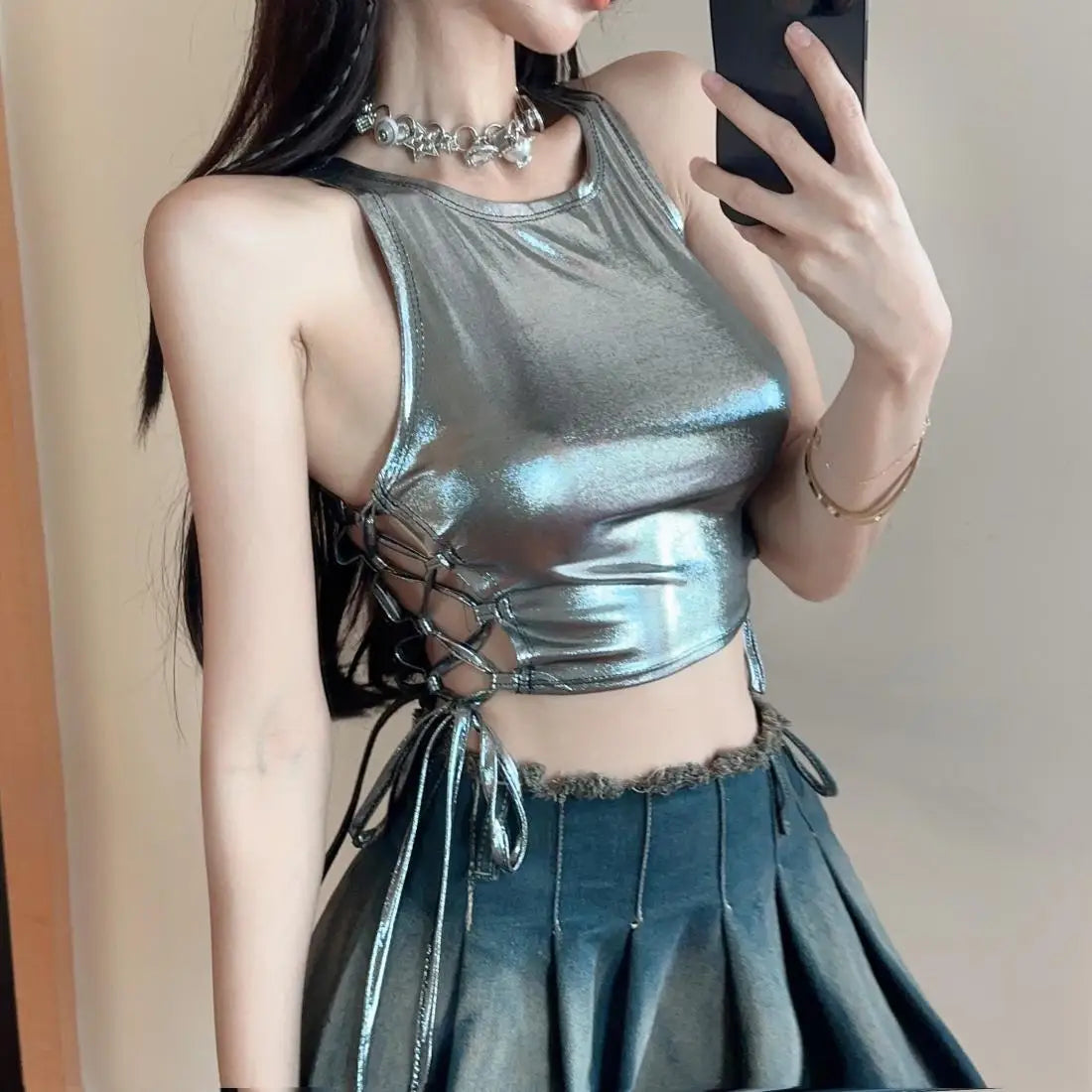Tanks Women Lace-up Hollow Out Special Charming Sexy Creativity Personality New Club Ladies All-match Simple Attractive Fashion