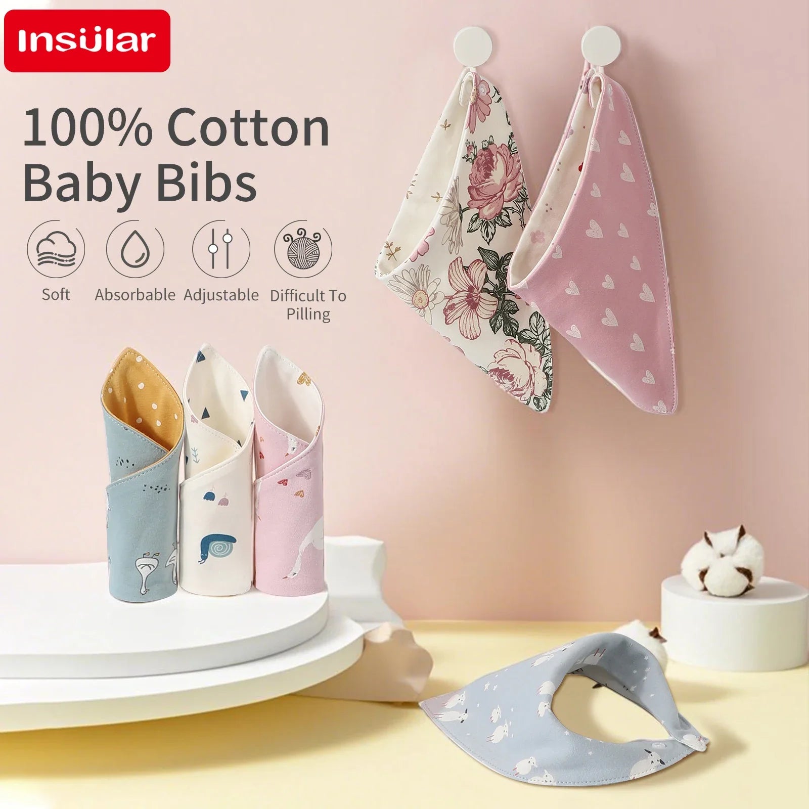 Baby Bib bib Bibs Skin-friendly Infant Soft Saliva Towel Triangular Type Kids Handkerchief 100% Cotton Double-sided Printed 3-8Y