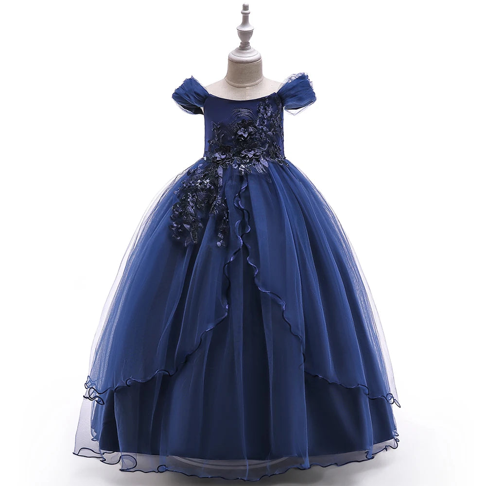 Elegant Bridesmaids Party Girls Dress Christmas Costumes Bow Birthday Wedding Princess Dresses for Girl Flower Prom Evening Gown