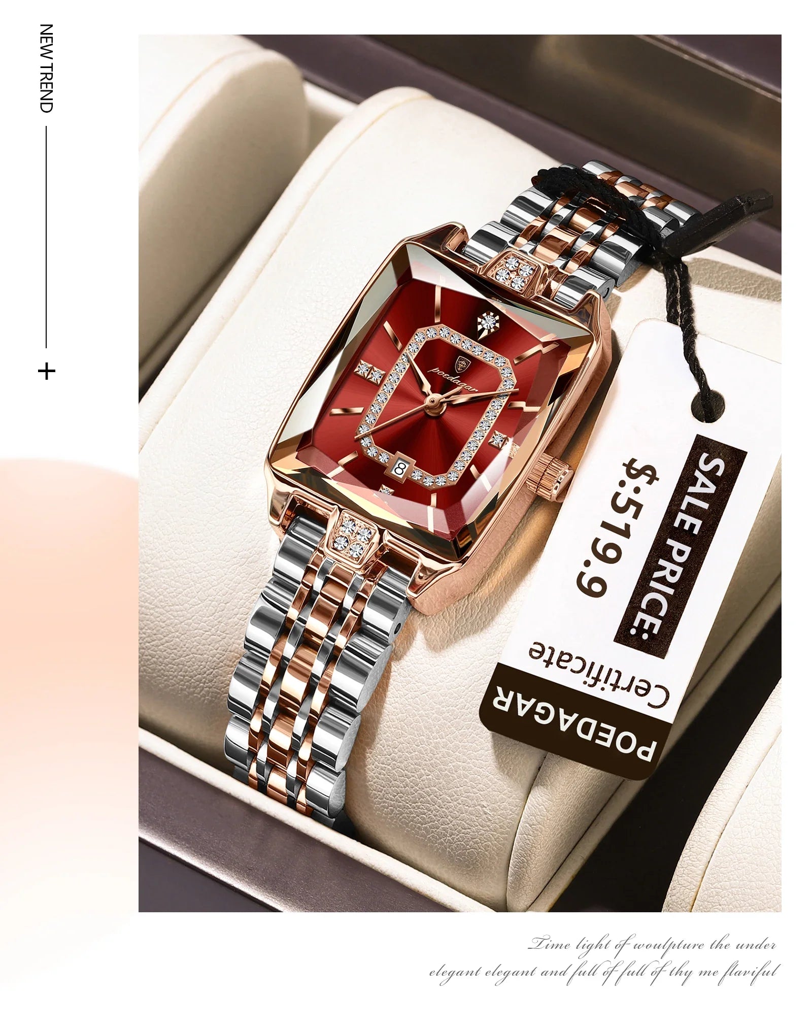 POEDAGAR Luxury Watch For Woman Elegant Waterproof Calendar Ladies Watch Rectangle Stainless Steel Quartz Women's Watches Female