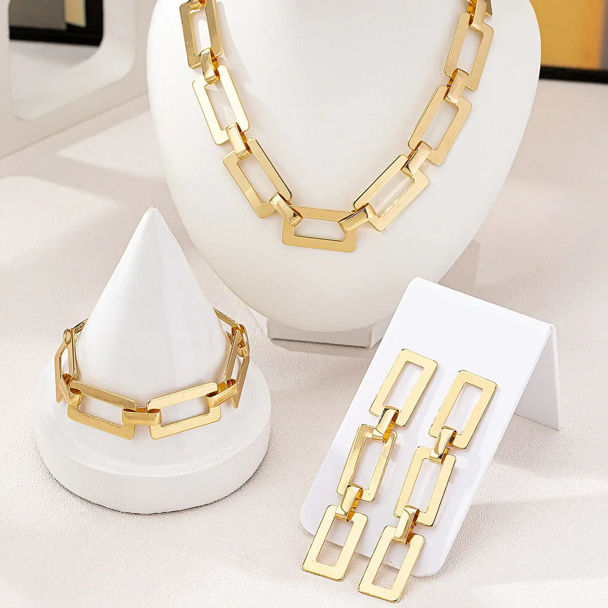 Exaggerated Creativity Irregular Geometric Wide Cuff Bracelet Ring Set for Women Simple Fashion Hand Jewelry Hot Sale Party Gift