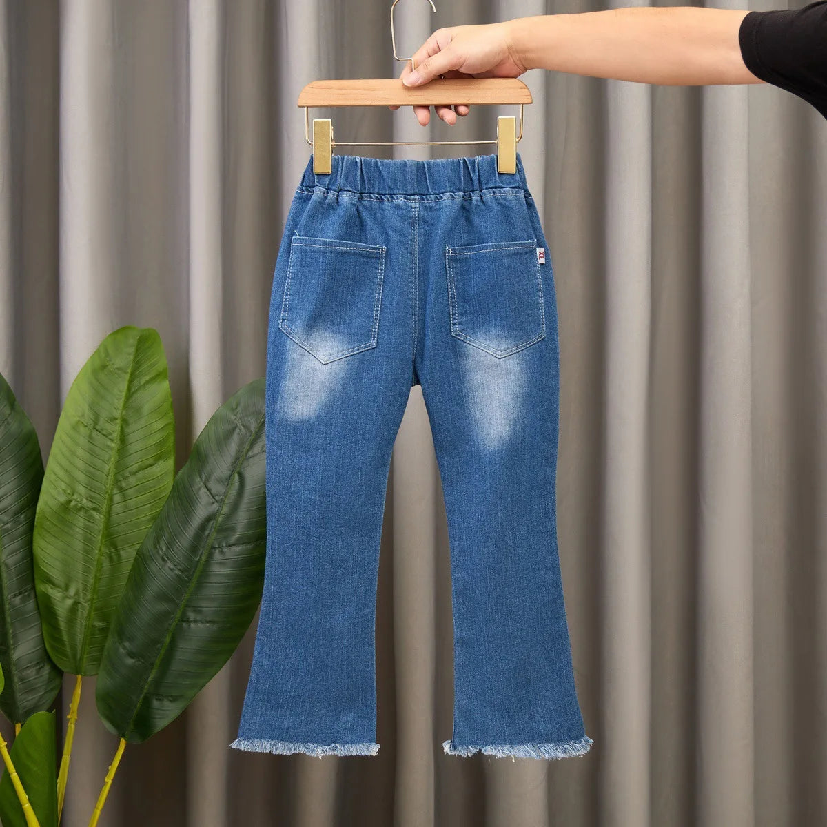 Spring Autumn Kids Baby Girls Cowboy Pants Baby Girls Jeans Casual Girls Jeans Children Clothing Kids Bell-bottoms Jeans