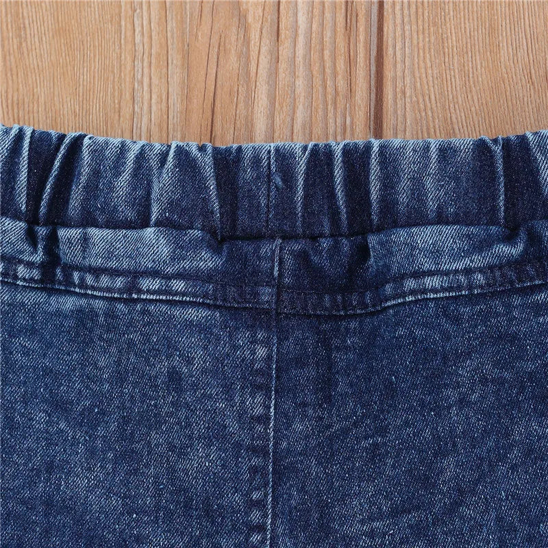 2-7Years Kids Girl Flared Jeans Blue Bell-Bottom High-Waist Basic Denim Pants Spring Fall Jeans For Girls
