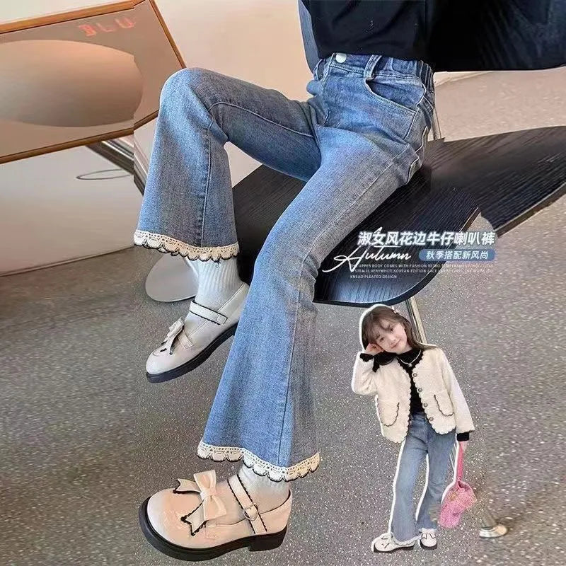 Baby Girls Jeans Children's Clothing Kids Clothes Casual Streetwear Vintage Denim Bell Bottoms Cute Kids Pants Cowboy