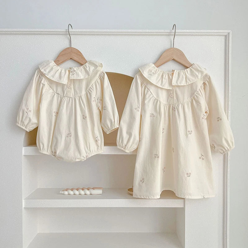 2026 New Baby Girl Party Dress Kids Long Sleeved Dress Spring 2-6Y Cotton Embroidery Baby Lapel Dress Princess sweet Dresses