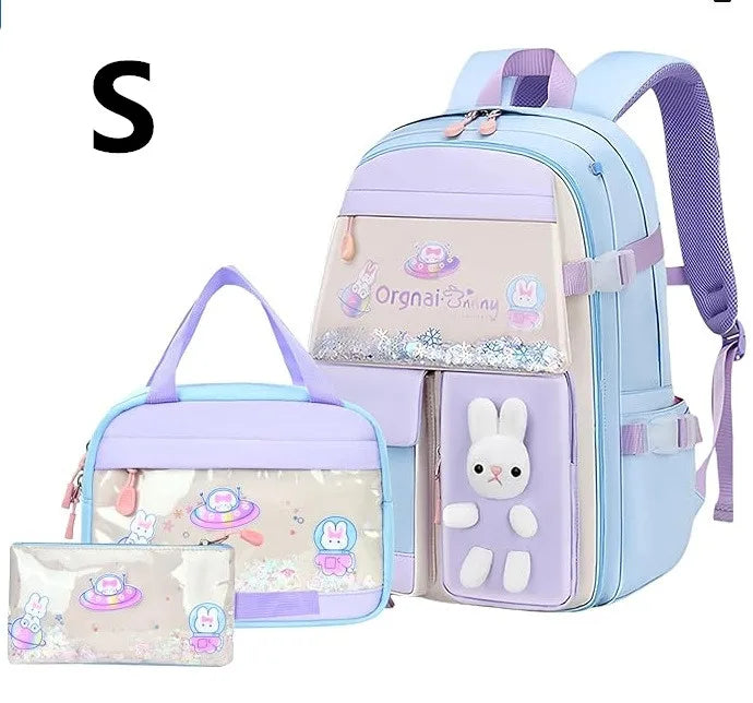 Cute Student Backpack 3pcs/set Primary Schoolbag Rabbits and quicksand Kawaii Student Backpack Teenage Girls Handbag Rucksack