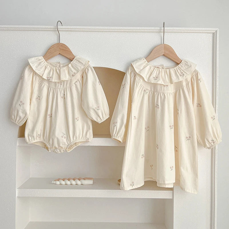 2026 New Baby Girl Party Dress Kids Long Sleeved Dress Spring 2-6Y Cotton Embroidery Baby Lapel Dress Princess sweet Dresses