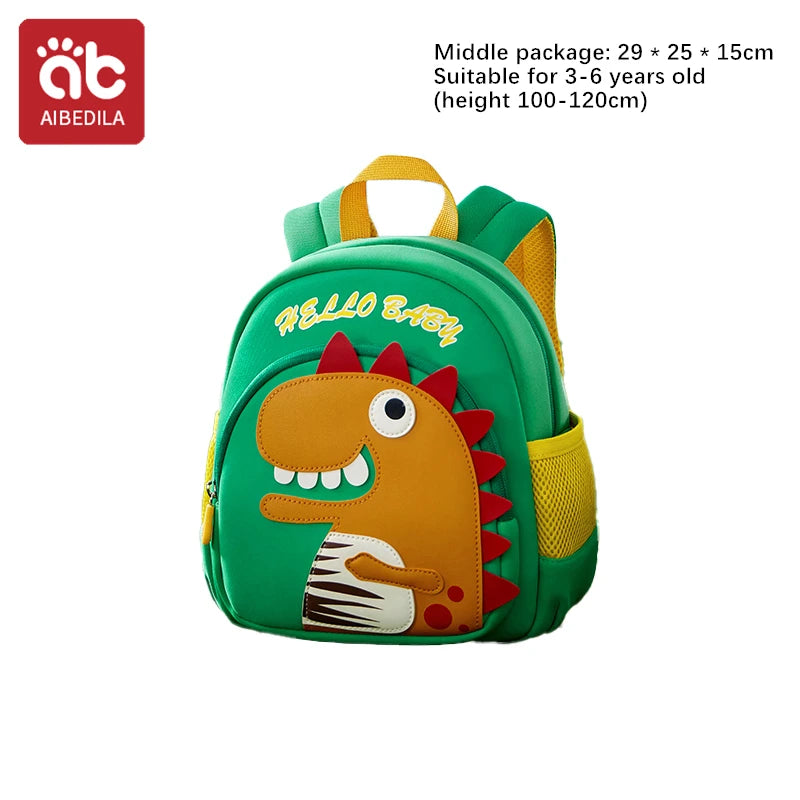 AIBEDILA Children Cute Cartoon 3D Dinosaur School Bags Anti-lost Boys Backpacks Girls Toddler Rucksack Kindergarten Schoolbag