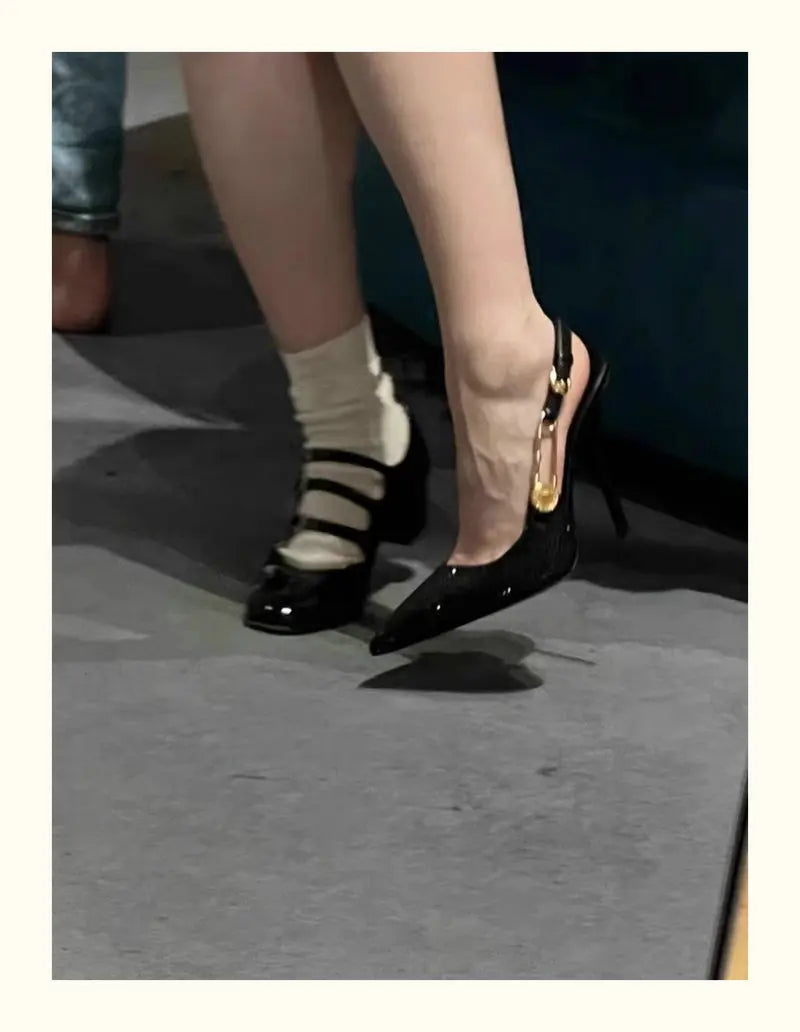 2025 Pointed-Toe Diamond High Heels For Women, Black Tight French Sexy Luxury Hollow Sandals