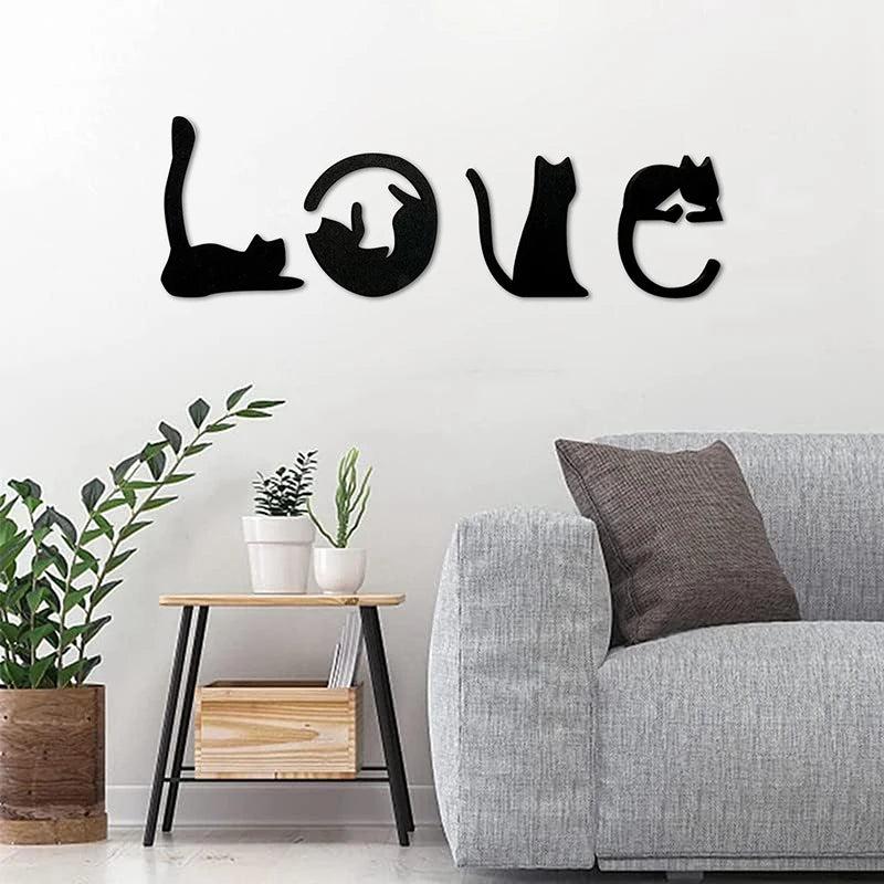Black Cat Wall Decor, Love Themed Cat Wall Art For Living Room, Bedroom, Kitchen, Wooden Cat Home Decorations For Cat Lovers