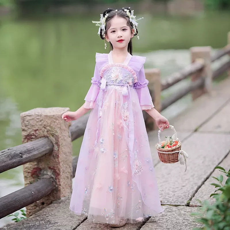 Infant Toddler Ancient Kid Traditional Dresses Chinese Baby Girl Costume Folk Dance Performance Child Fairy Pink Hanfu Dress