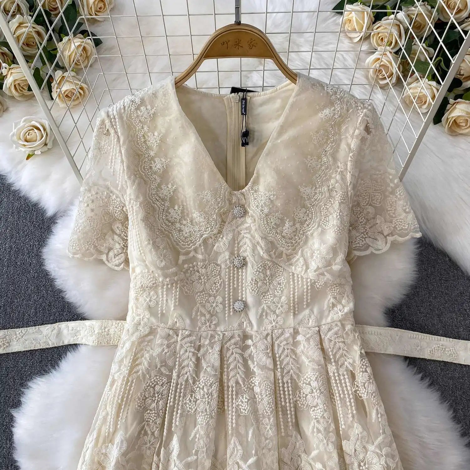 Luxury Formal Evening Lace Dress Women Summer Short Sleeve Crochet Embroidery Prom Long Dresses Runway Party Vestidos