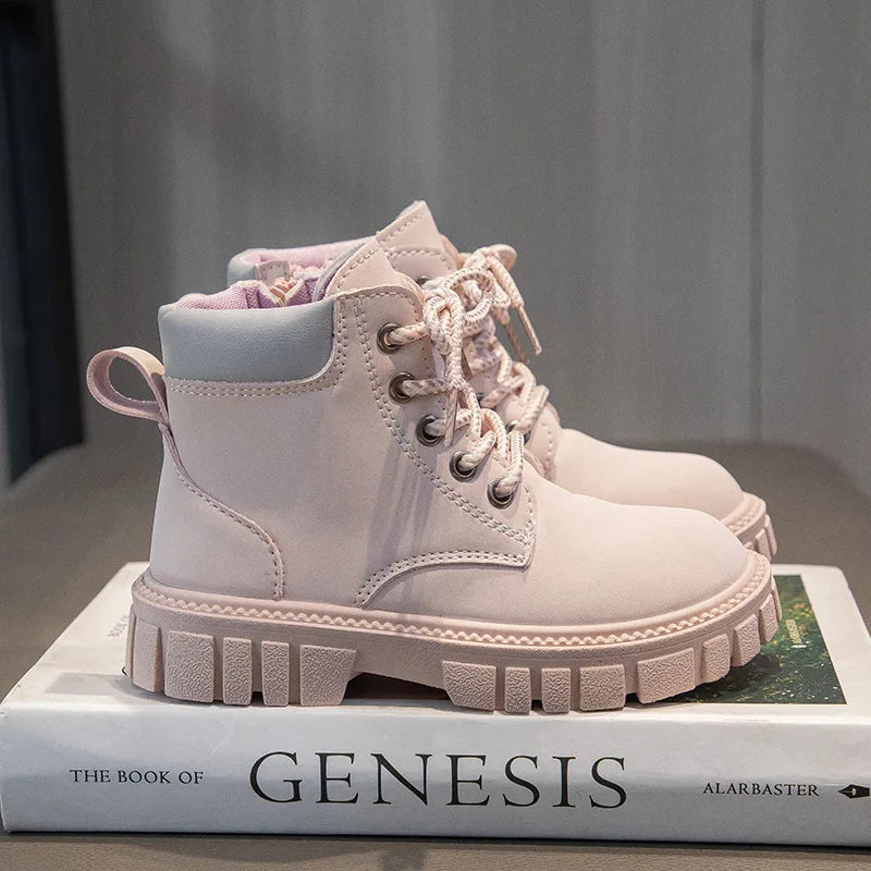 Fashion Boy Girl Short Boots Non-Slip British Style Boots Children's Side Zipper Design Single Boots Leather Boots Anti-skid