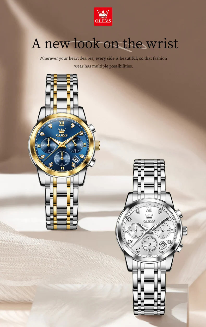 OLEVS 2858 Women Watch Luxury Brand Quartz Watch Waterproof Luminous Date Chronograph Women Bracelet Dress Diamond Watch Reloj