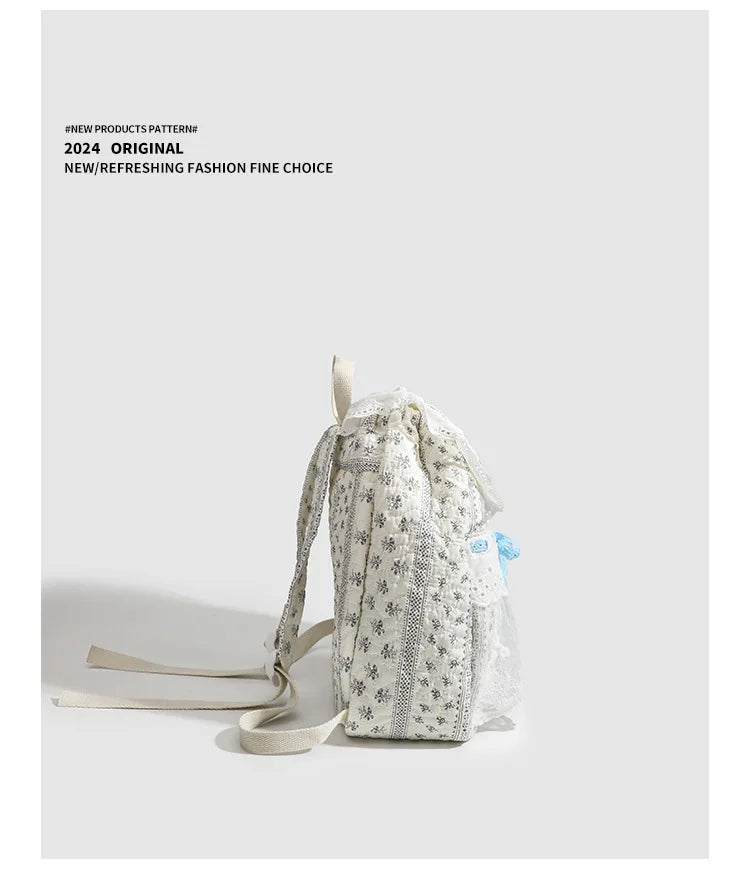 Student's Schoolbag Korean Version Kawaii Fashion Bag Lace Bow Backpack Cloth Bag Sweet Style Teenage Girls Backpack College Bag