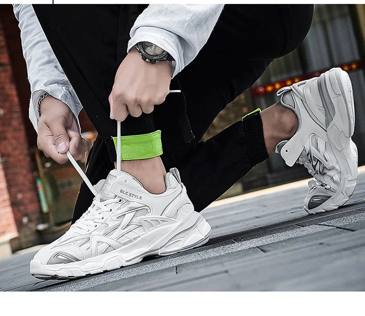 VIPOL Men's fashionable and versatile casual sports shoes, couple white sneakers, thick-soled height-increasing trendy shoes