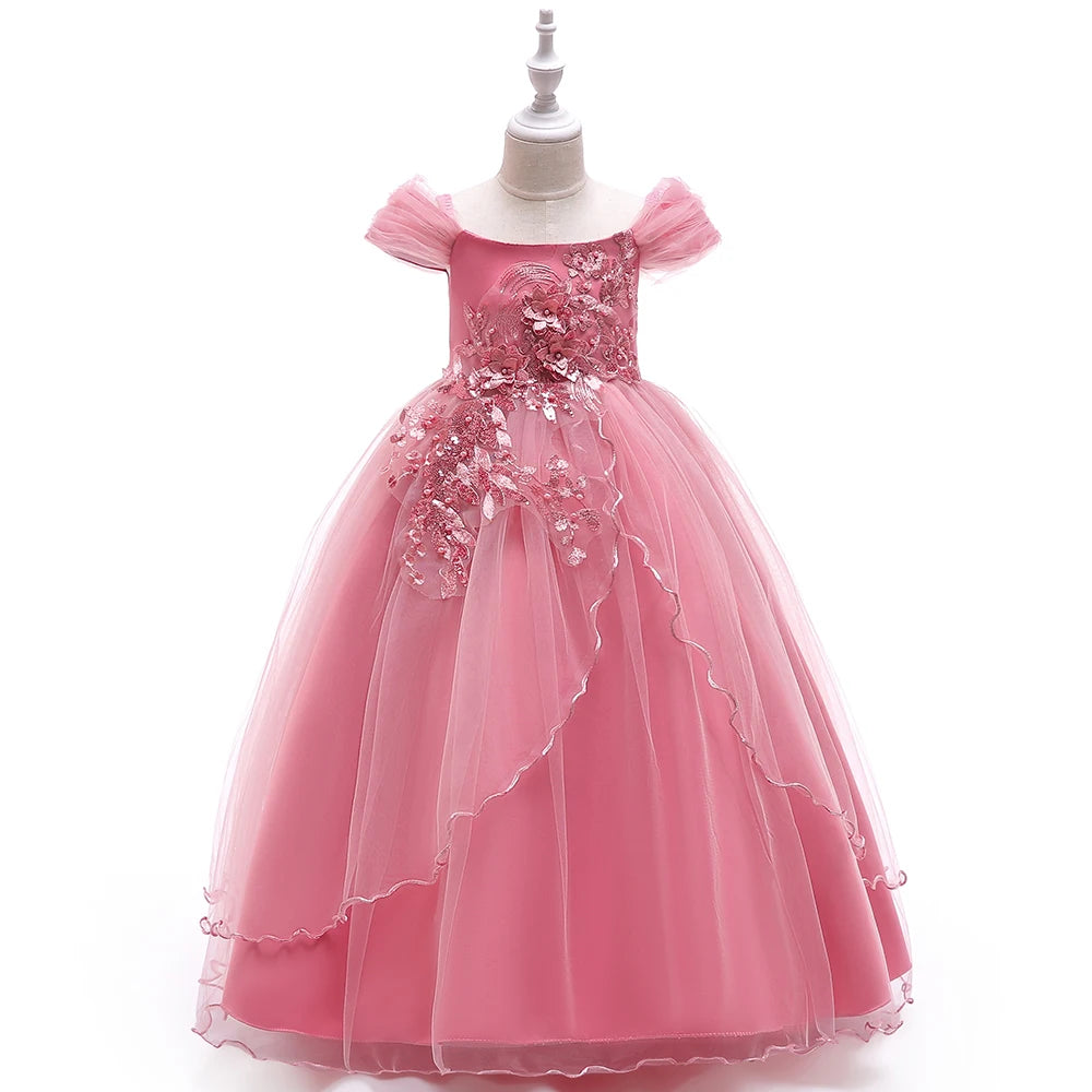 Elegant Bridesmaids Party Girls Dress Christmas Costumes Bow Birthday Wedding Princess Dresses for Girl Flower Prom Evening Gown