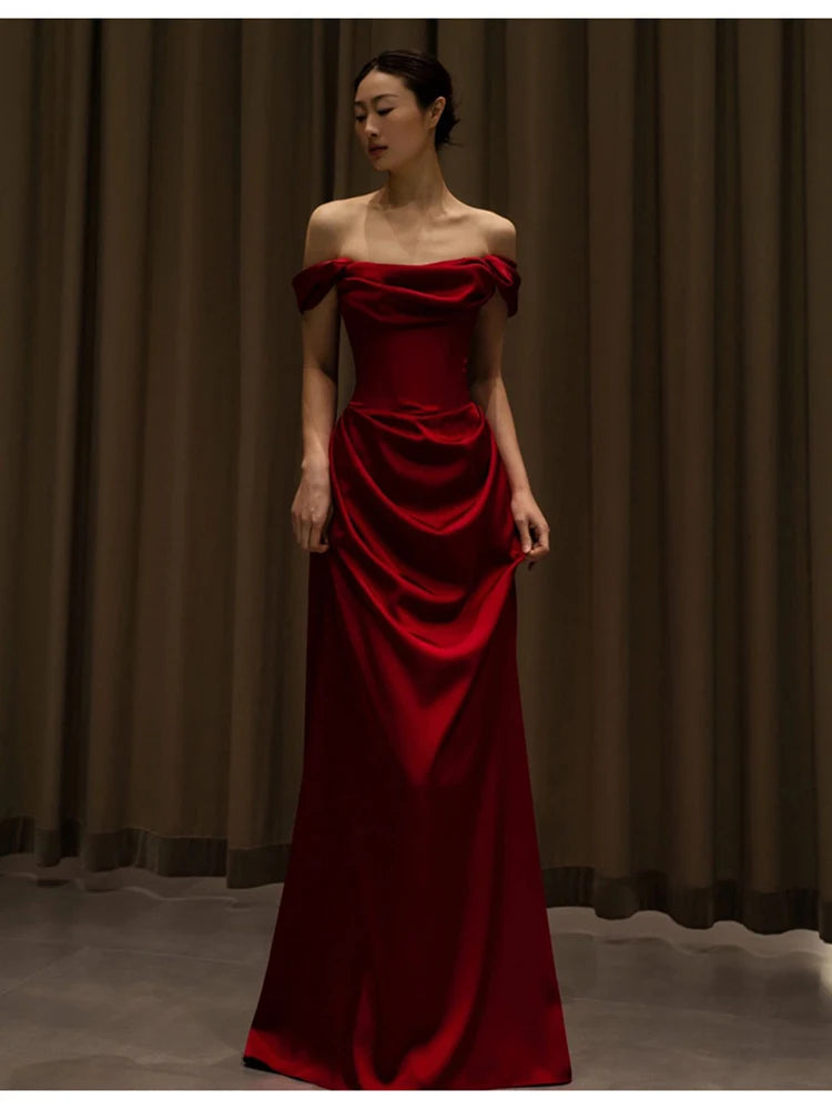 Lautaro Spring Extra Long Birthday Party Evening Satin Off Shoulder Floor Length Dresses for Women Luxury Elegant Clothing 2024