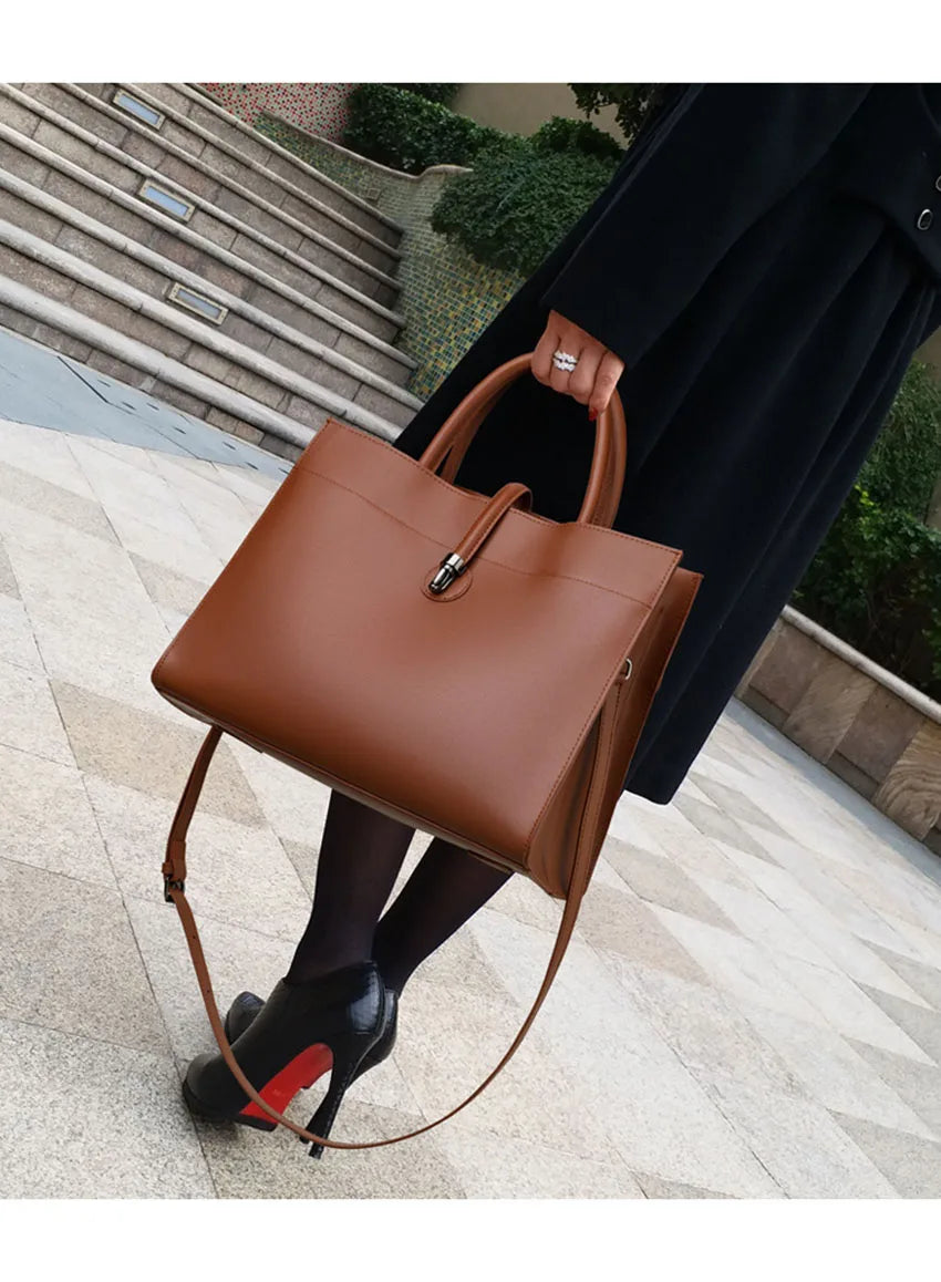 Leather women's bag, light luxury new tote bag, large capacity casual shoulder bag, crossbody bag, luxurious handbag