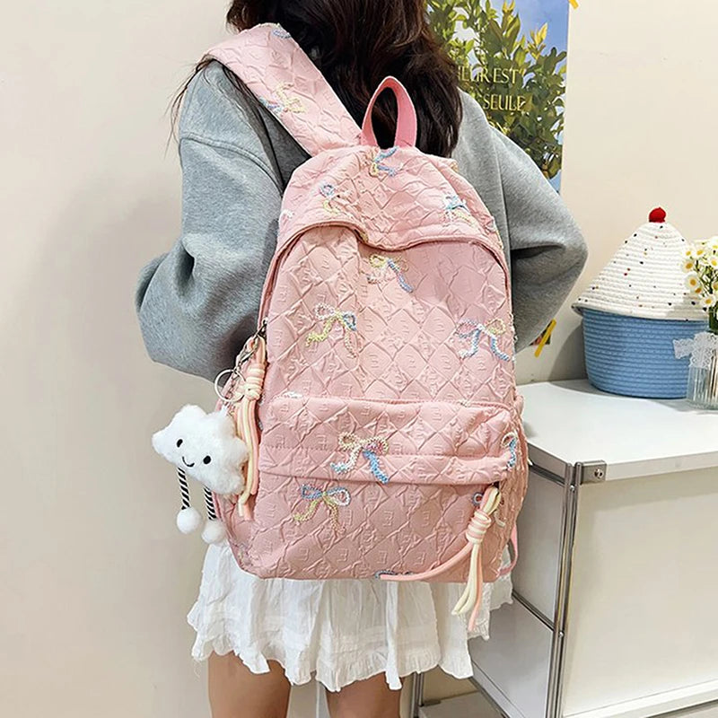 Versatile Junior High School Student Travel Laptop Backpack Cute Schoolbag Female Middle School Student Fashion Bowknot Backpack