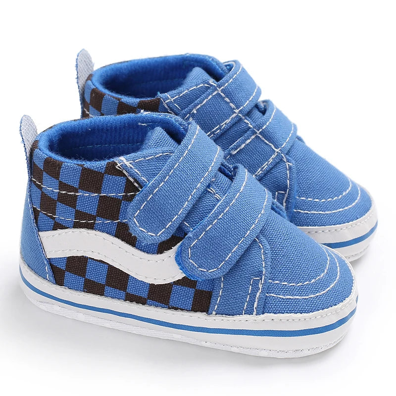 Fashion Spring and Autumn 0-1 Year Old Baby Shoes Boys and Girls Checkered Print Canvas soft sole newborn's first step in learni