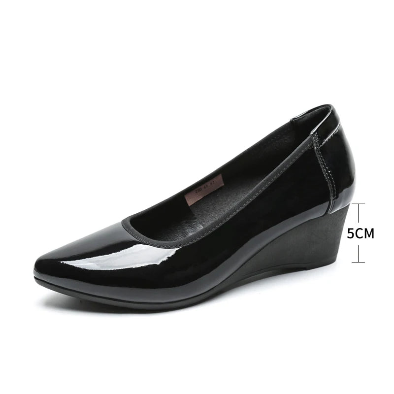 Sexy Pointed Toe Shoes Patent Leather Women Heels 2025 Women's Moccasins Elegant Woman Heeled Shoes Wedge Heel Slip-on Lolita 33