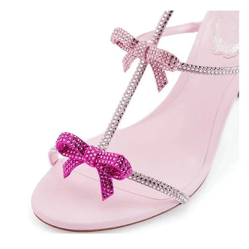 Aneikeh Elegant Silk Rhinestone Decoration High Heel Sandals Open Toe Thin Heel Women Shoes Summer Zapatos Mujer