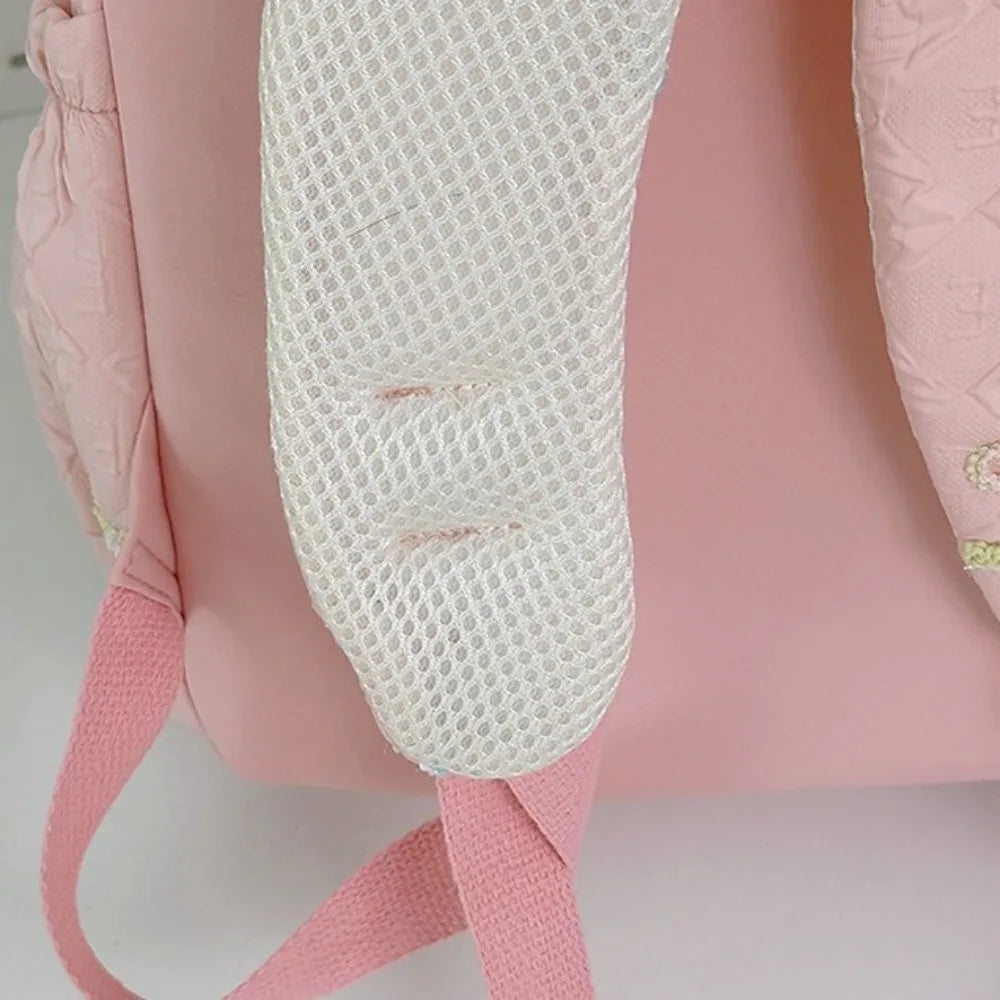 Fashion Embroidered Bow Backpack Nylon Large Capacity Students Schoolbag Multiple Pockets Wear-resistant Travel Rucksack
