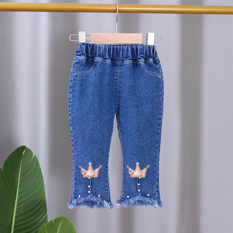 Girls' Jeans 2024 Spring Autumn New Girls Cotton Embroidered Floral Jeans Kids Fashion All-match Casual Trousers Jeans0-5Y