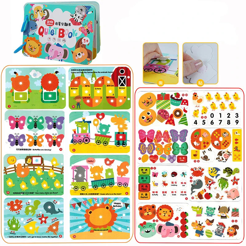 Montessori Busy Book for Kids Toddlers Educational Toys Baby Diy Paste Quiet Book Children Animals Numbers Matching Puzzles Toys