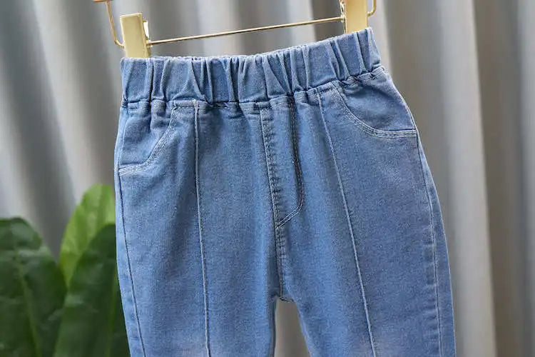 Girls Blue Jeans for Children's Fashion Clothing Princess Kids Denim Wide-leg Pants Baby Teens Girl Flared Bow Applique Trousers