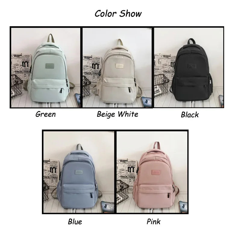 Solid Color Backpack Women Multi-pocket College Book Bag Casual Laptop Backpacks Men Schoolbag For Teenage School Bags For Girls
