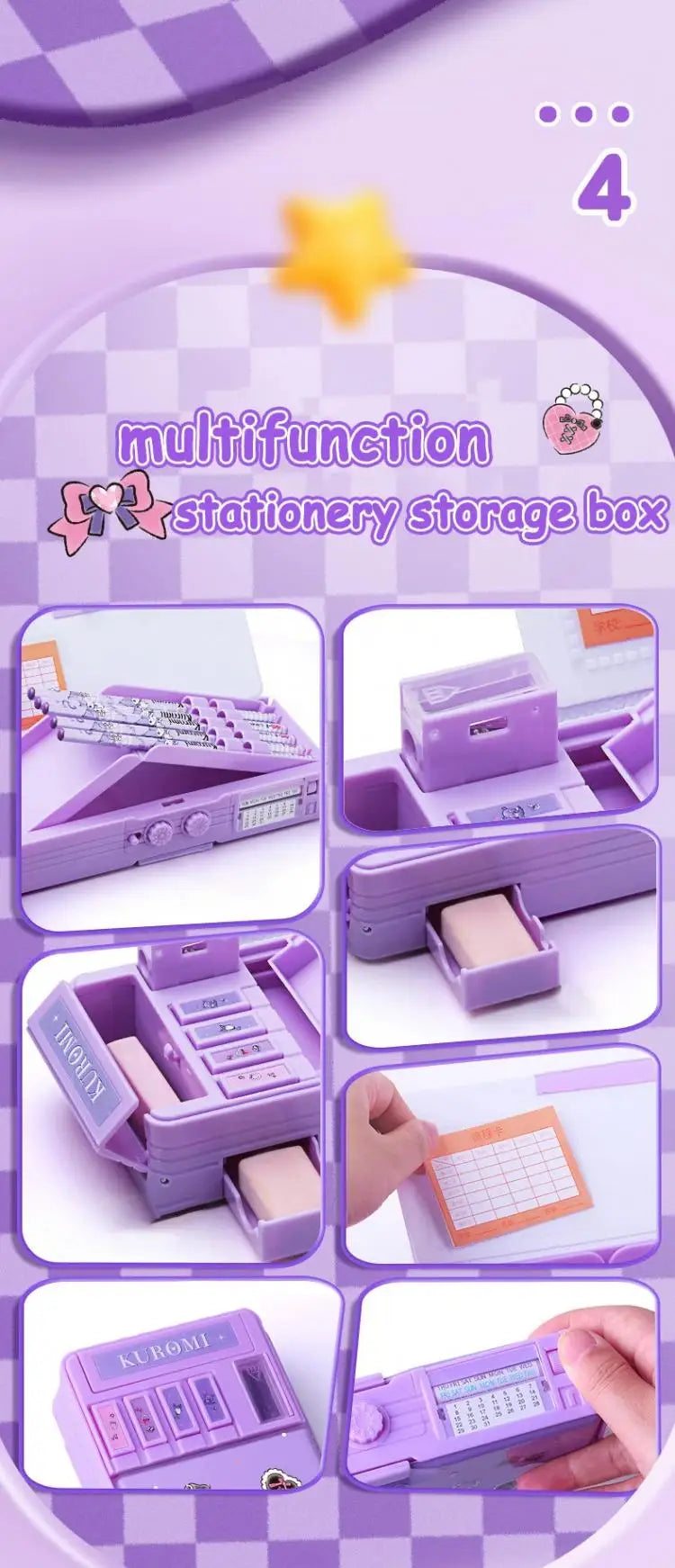 Sanrio Multifunction Stationery Box Kuromi Melody Cinnamoroll Bilayer Coded Lock Pencil Box Large Capacity Students Supply Gift