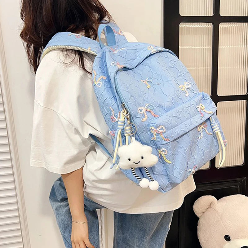 Versatile Junior High School Student Travel Laptop Backpack Cute Schoolbag Female Middle School Student Fashion Bowknot Backpack