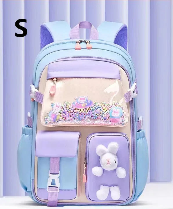 Lovely Rabbit Backpack for Teen Girls Cute Cartoon Schoolbag for Elementary School Girls 2 Size Travel Backpack for Grade 1-9